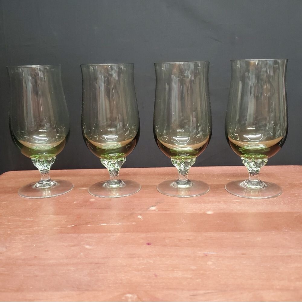 Vintage Sasaki Coronation Light Green Beverage Glasses Goblets 6 3/8"